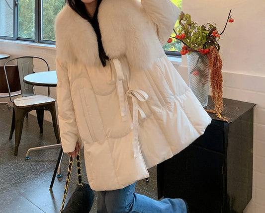 Winter white and black dual choice white goose down down jacket for super warmth, durability, comfort and fashion