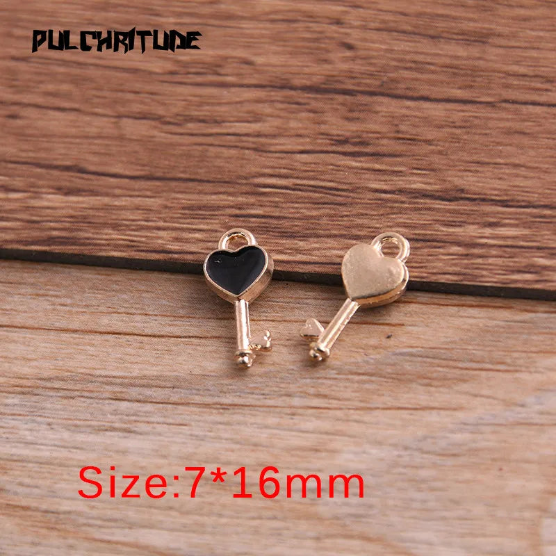 30pcs 7*16mm Four Color Alloy Metal Drop Oil Small Key Charms Pendant For DIY Bracelet Necklace Jewelry Making