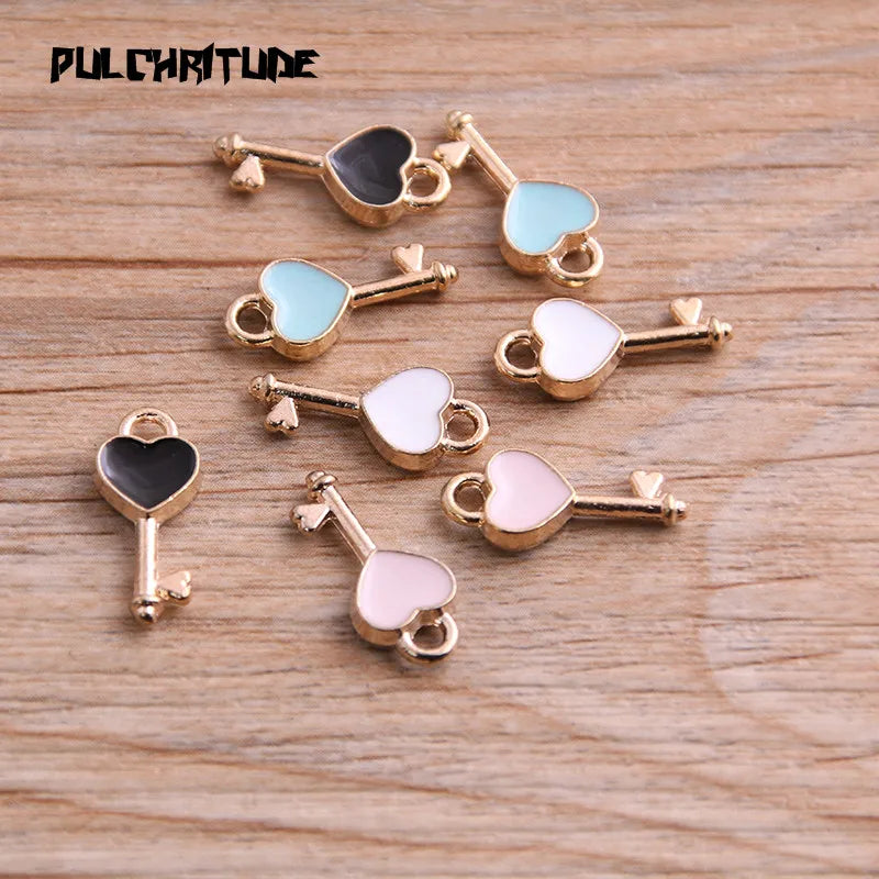 30pcs 7*16mm Four Color Alloy Metal Drop Oil Small Key Charms Pendant For DIY Bracelet Necklace Jewelry Making